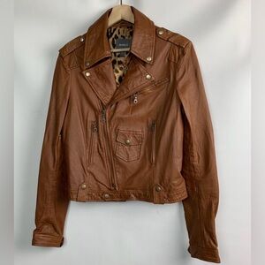 Kenna-T Leather Moto Jacket Brown/Caramel (Size: X-Large)